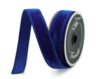 Luxurious Farrisilk 1" x 10 yd Royal Blue Velvet Wired Ribbon | Premium Holiday Craft Supply-RG008-26