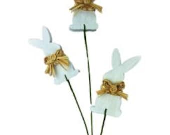 26'' White & Natural Foam Bunny Spray - Rustic Easter Floral Accent, 3 Bunny Stems-63741WT