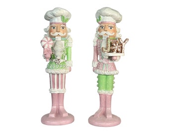 Festive 11.5" Resin Pastel Candy Nutcracker Set in Pink & Mint - Christmas Home Decor (Set of 2)-MTX68367