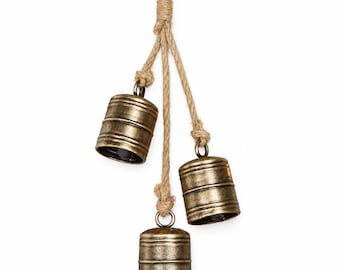 Brushed Gold Metal Barrel Bell Cluster Ornament-570529