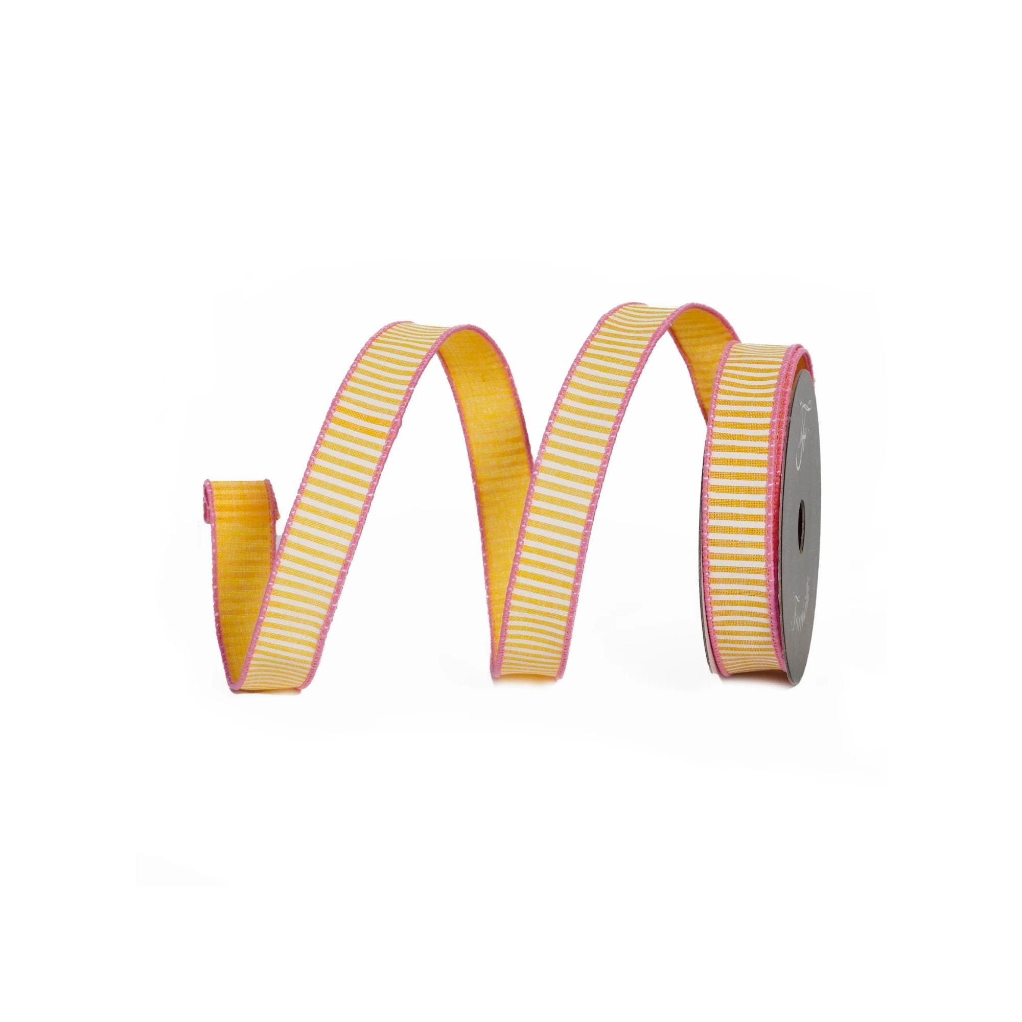 Wide Coasta Ribbon Farrisilk 1 Inch Coastal Stripe Wired Ribbon | Yellow Pink Designer ...
