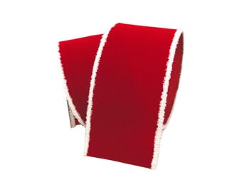 Premium Farrisilk Red & White Velvet Santa Trim Wired Ribbon - 2.5" x 10yd Roll-RA798-02