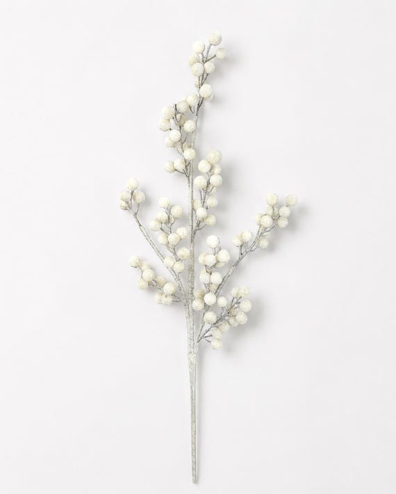 White Berry Spray — Christmas Wreath Supply, Winter Floral Stem, Frosted Berry Pick, 31 Inch-85861WT