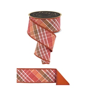 D&#39;Lux 2.5&quot; x 10yd Fall Plaid Wired Ribbon – Multi-Colored Fused Ivory, Wired Edge Ribbon for Wreaths, Bows, and Seasonal Decor-LX111RT