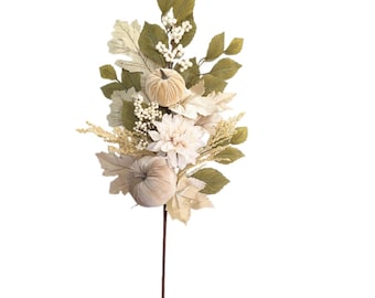 30" Neutral Velvet Pumpkin Dahlia Berry Spray - Fall Stem-85295