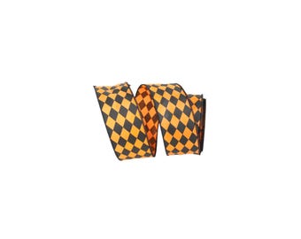 Elegante cinta de alambre Farrisilk de 6,35 cm x 9,5 m con diamantes de Halloween - Diseño naranja y negro - RA771-52