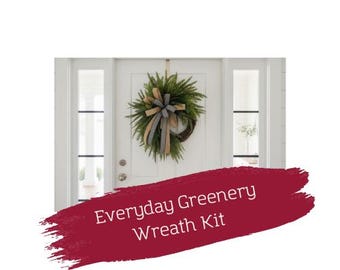 Everyday Greenery Wreath Kit, DIY Farmhouse Fern Wreath Kit, Front Door Wreath Supply Kit with Ribbon and Faux Greenery