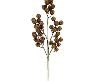 24" Frosted Gold Bronze Berry Stem - Christmas Filler Pick-40548