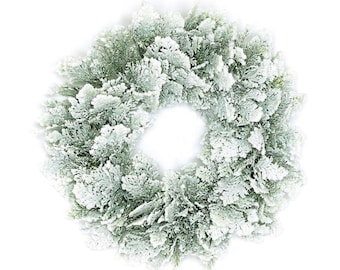 Snow Cedar Wreath 20 Inch Flocked Greenery Plastic Base Winter Wreath-X1762