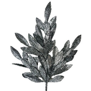 XS618226-23&quot; Silver Glitter Bay Leaf Spray,Silver Glitter Sprays,Silver Glitter Christmas Tree Sprays,Silver Sprays for Wreaths,Silver picks