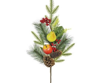 Williamsburg Fruit Pine Spray - Apple Pear Berry Christmas Stem - 28 Inch-XP2537