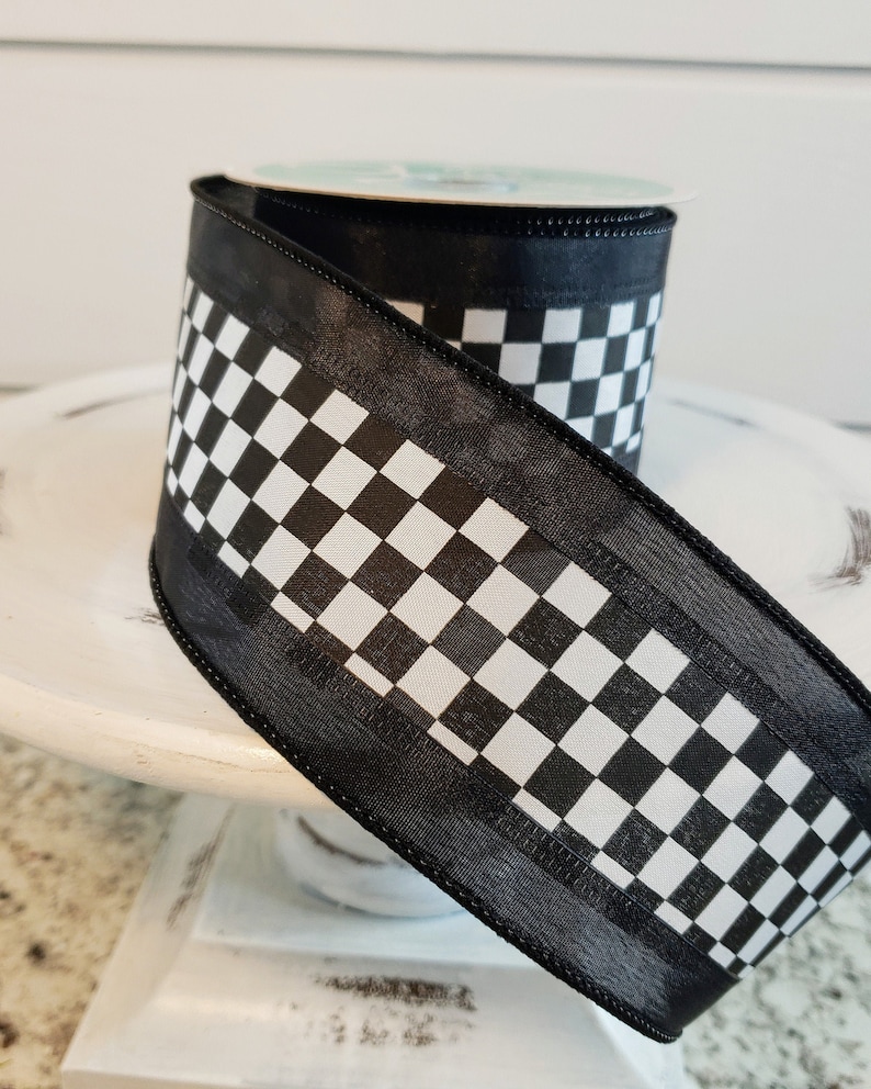 RG8168X6-2.5x10YD Mini Check WSatin-BlackWhite,Black White Check ribbon,Wreath Supplies,Craft Supplies