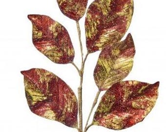 Gold Red Magnolia Leaf Spray 25"-MTX78131