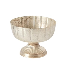 7.75&quot; Champagne Metal Compote Bowl I Vintage Pedestal Floral Vase for Wedding Centerpieces & Elegant Event Decor - 72010