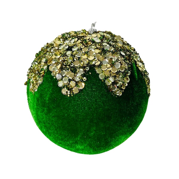 Sparkling Green Velvet Sequin Bead Glitter Christmas Ball Ornament - 4.75-XJ4481E9