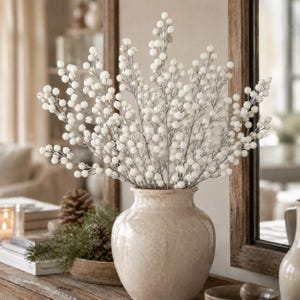 White Berry Spray — Christmas Wreath Supply, Winter Floral Stem, Frosted Berry Pick, 31 Inch-85861WT image 5