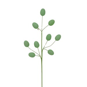 May include: A single stem of green artificial foliage with multiple oval-shaped leaves.