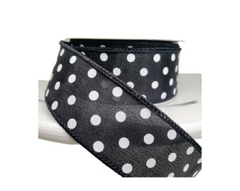 RG100002-1.5"x10YD Small Polka Dot Wired Ribbon - Black/White - Classic Charm for Crafts and Decor