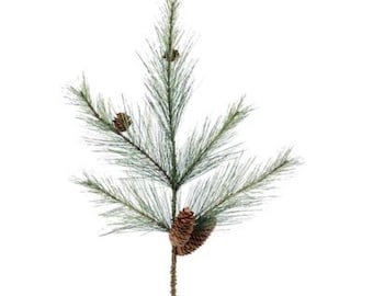 24" Northwoods Pine Spray with Pinecones - Realistic 5-Branch Greenery for Holiday and Winter Decor- XX1558