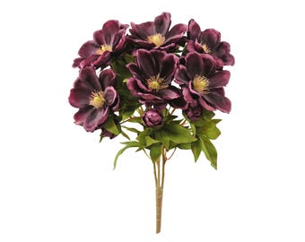 Artificial Purple Magnolia Bush | Faux Floral Stem with 9 Branches | Realistic Flowers for DIY Wreaths, Bouquets & Home Decor-52371-NEWPU