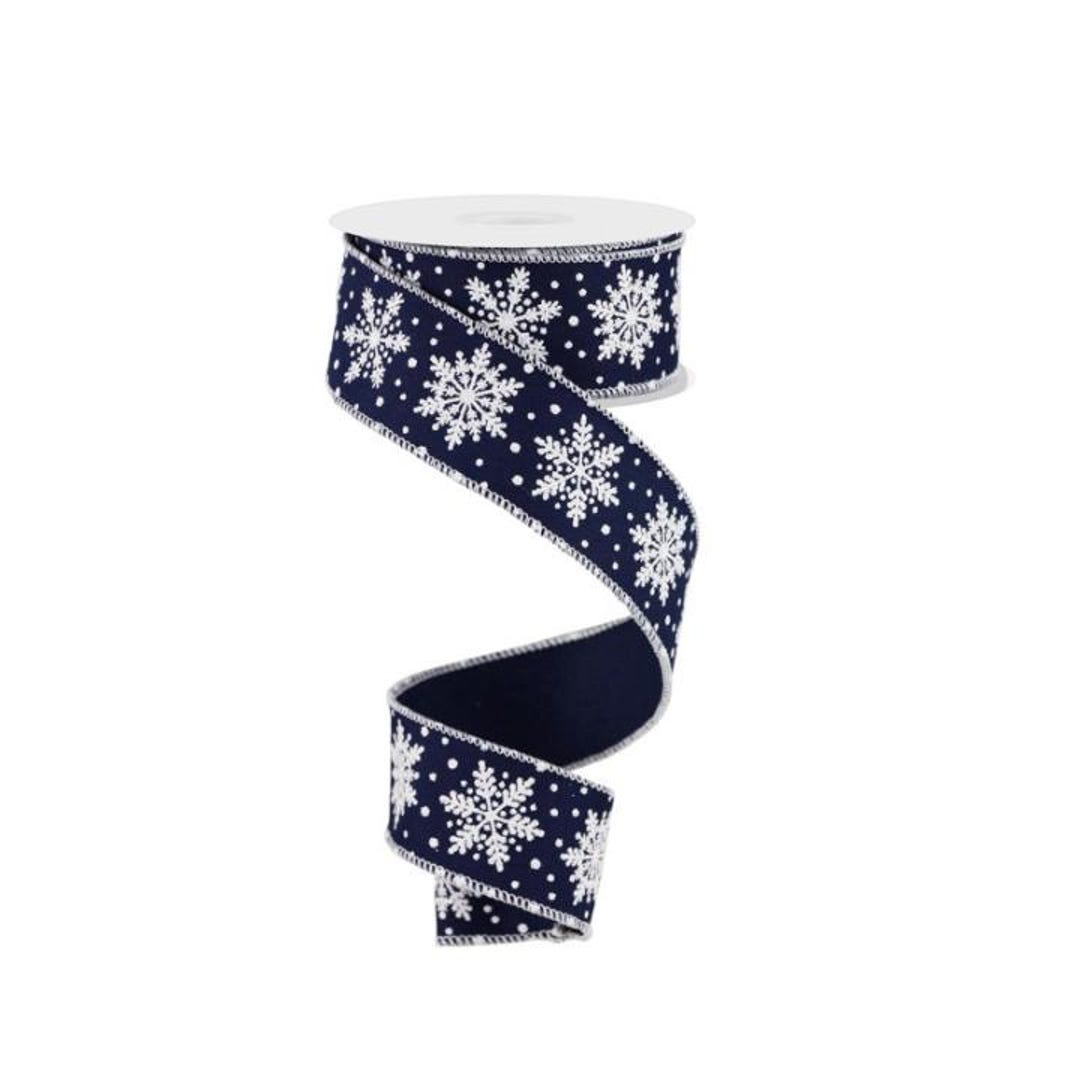 Navy Blue Snowflake Ribbon 1.5