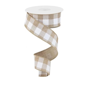 Ruban à carreaux blanc fauve pour noeuds de guirlande de ferme-RG01799JW
