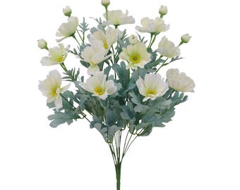 22" Artificial Cream Cosmos Bush-Faux Wildflower Bouquet with 12 stems for Floral Arrangements, Wreaths, Wedding, & Home Accents-84299-CR