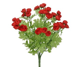 16" Artificial Red Mini Ranunculus Bush-Faux Flower Bouquet for Floral Arrangements & Bouquets-84055-RD