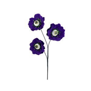 24&quot; Eyeball Flower Spray – Halloween Floral Stem in Black or Purple, Spooky Decor for Wreaths, Arrangements, and Centerpieces