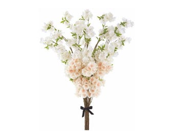 30.5" Artificial Peach Blossom Bundle – Set of 10 Faux Stems for Vases, Floral Arrangements, Weddings & Spring Decor-ZBB685-WH/PE