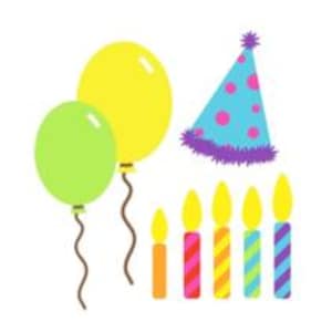 Ballons, bougies et chapeau de fête