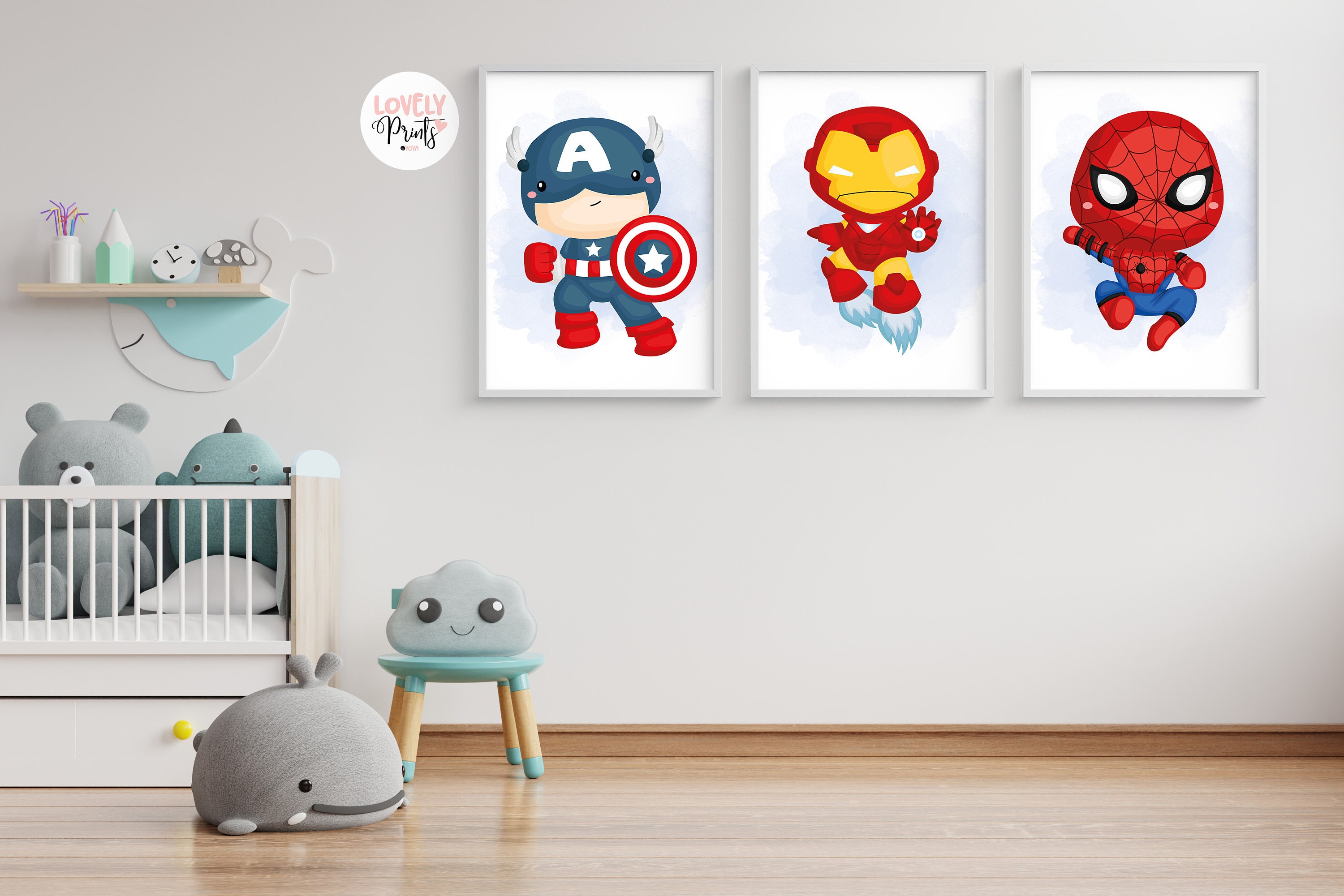 Set 3 superhero marvel nursery wall art superhero captain | Etsy