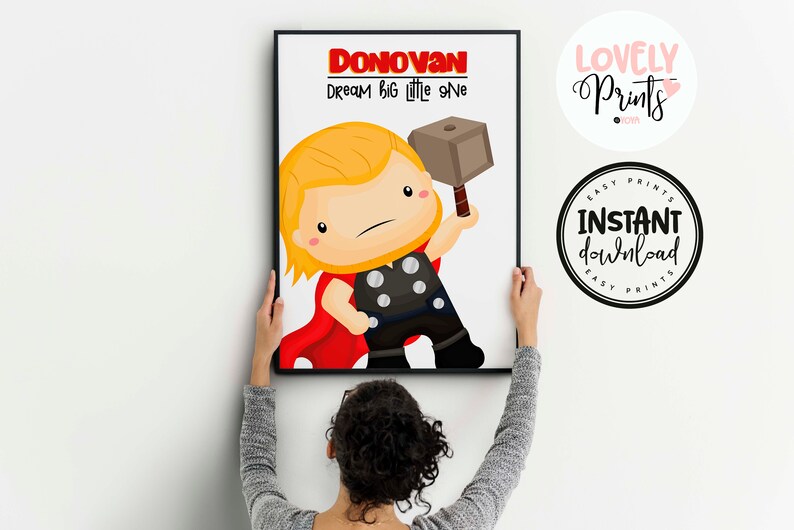 prints Thor nursery marvel superhero Thor superhero personalised decor nursery boy room Superhero nursery prints prints boy superhero