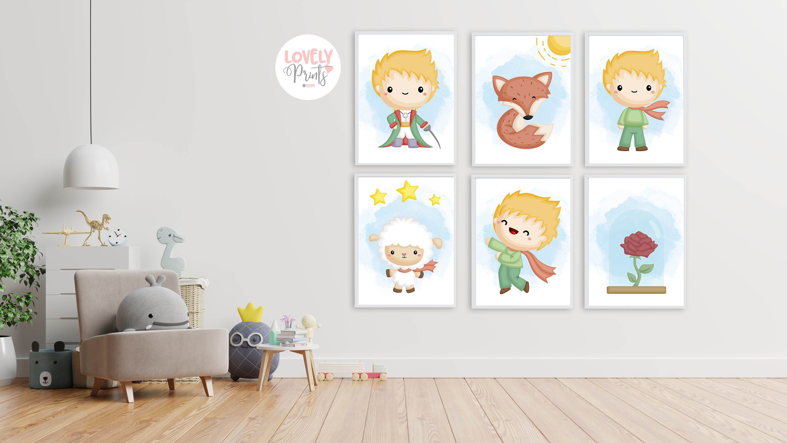 Set 6 the little prince nursery wall art prince kids room  Etsy