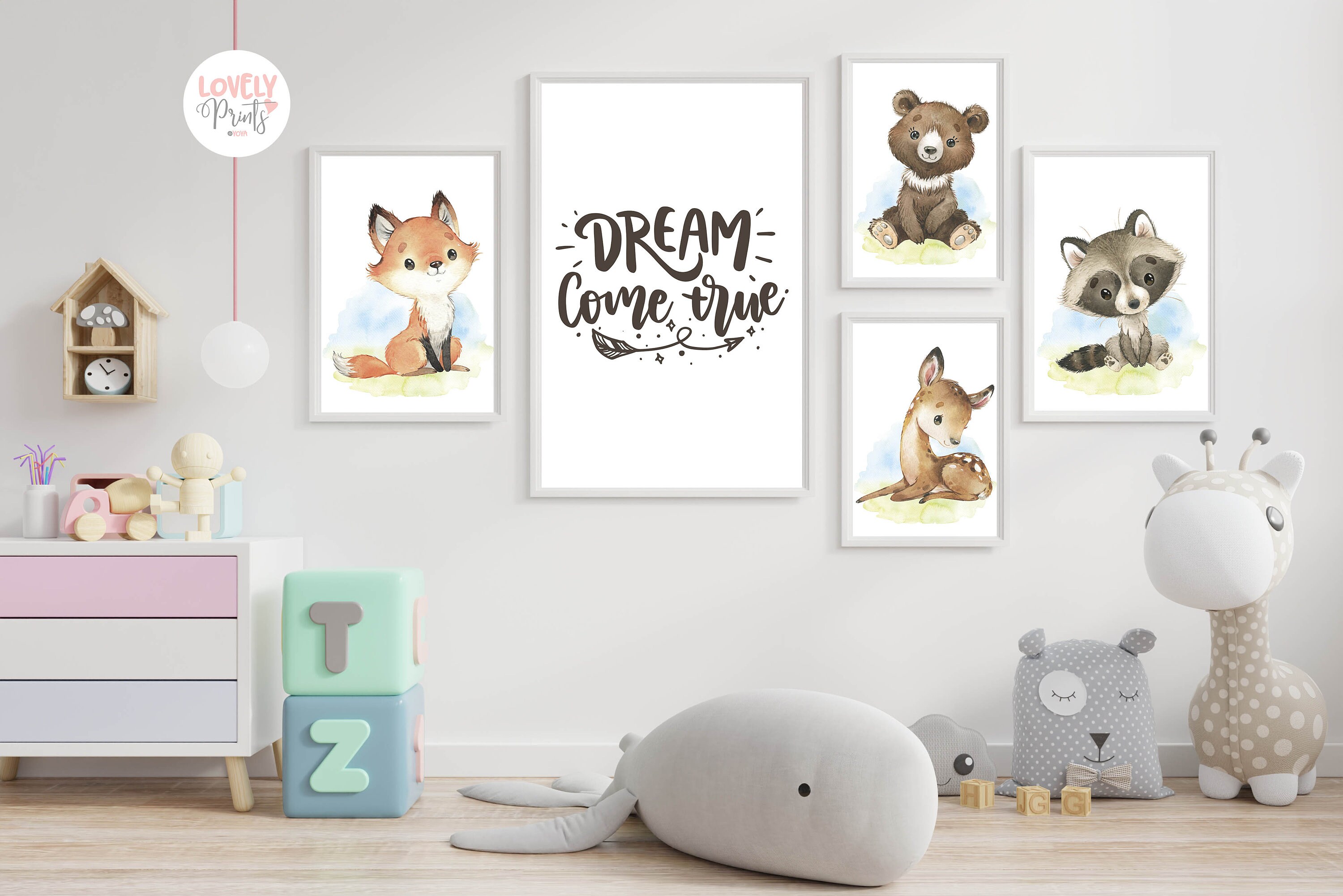 Set 5 woodland nursery wall art woodland girl room woodland Etsy
