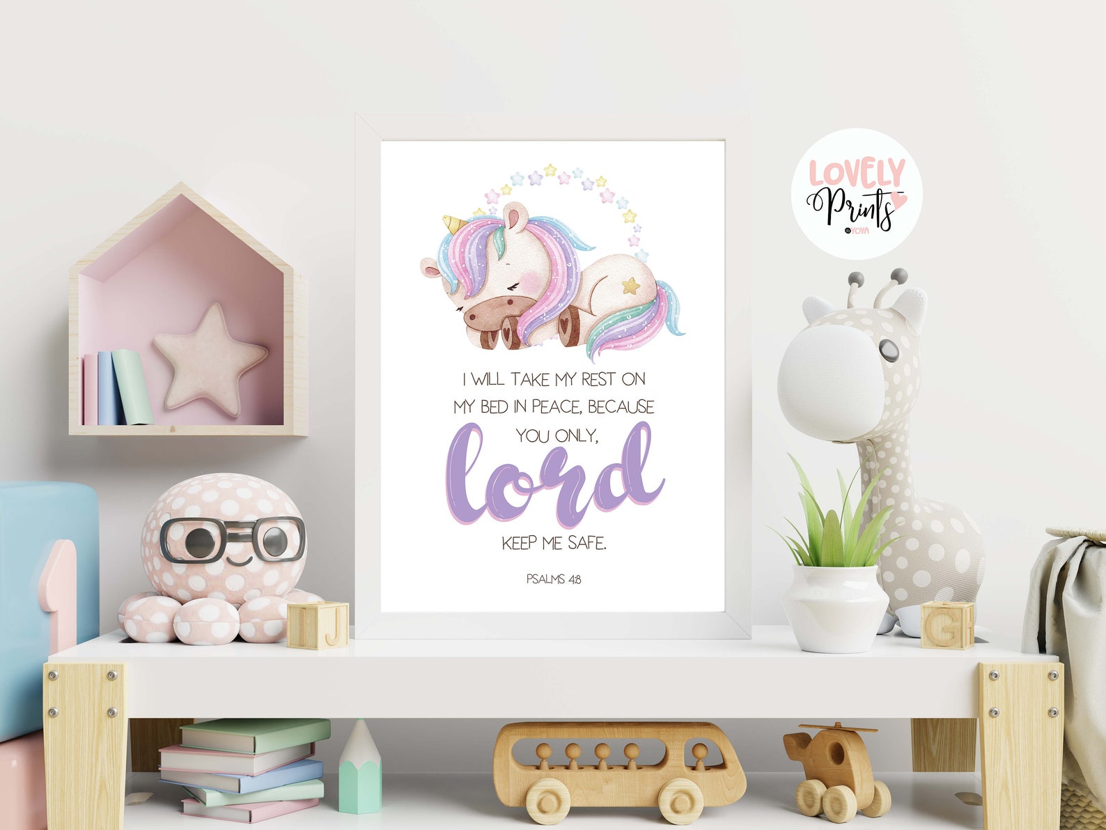 Unicorn bible verse prints psalms 4 8 printable bible girl Etsy