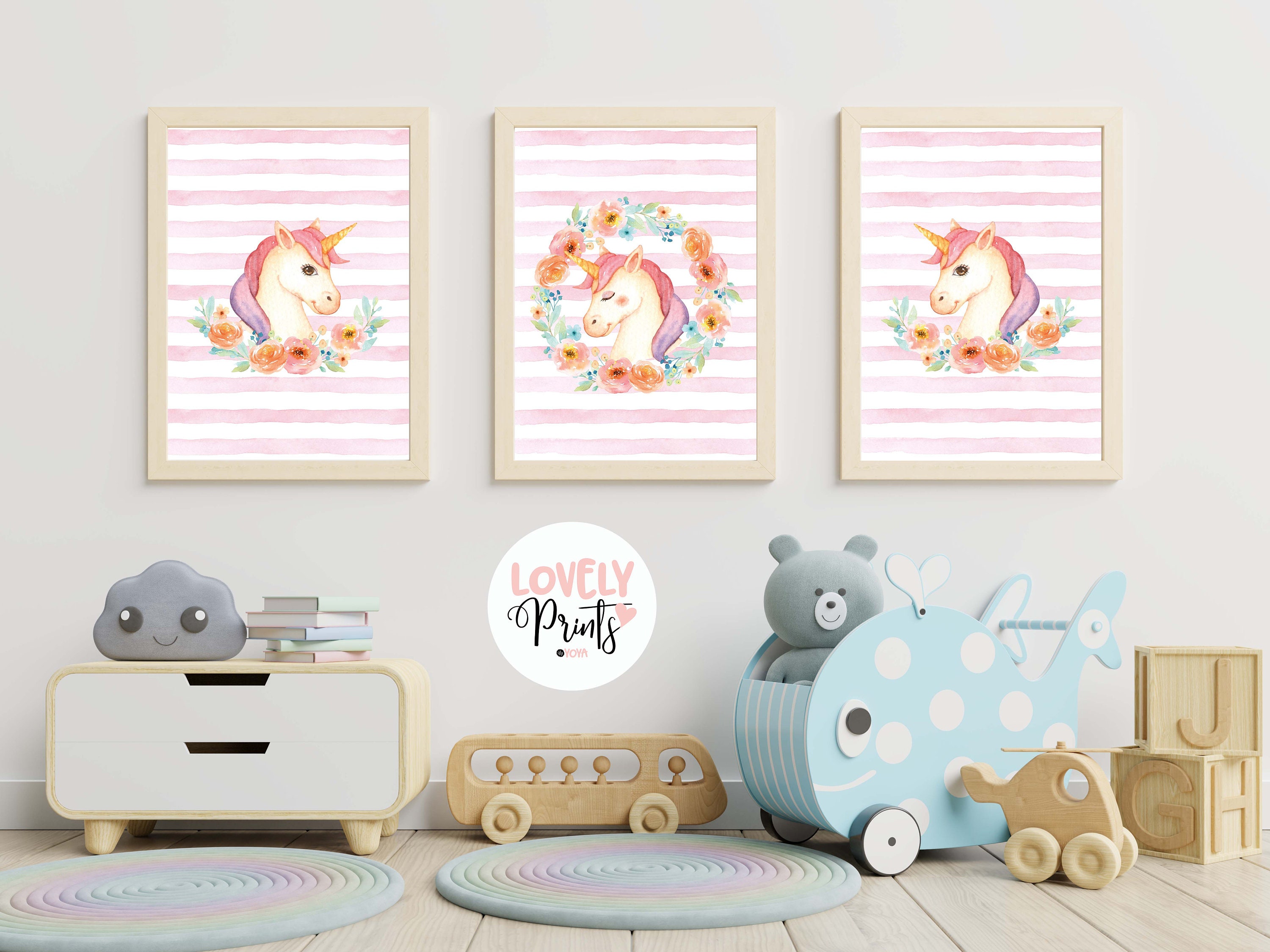 Unicorn nursery kids room unicorn printable decor wall art Etsy
