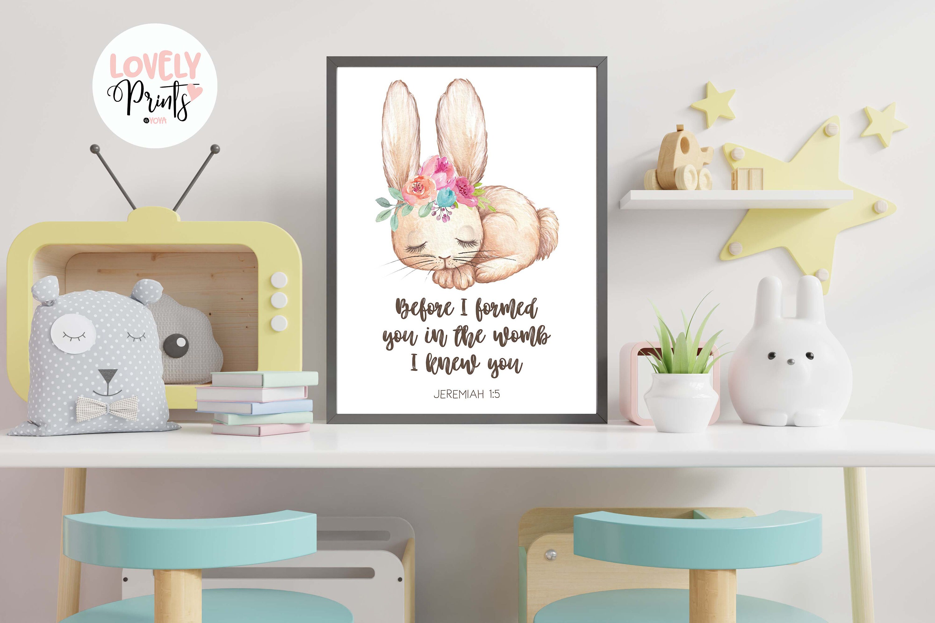 Bunny bible verse wall art kids rabbit bible verse kids room Etsy