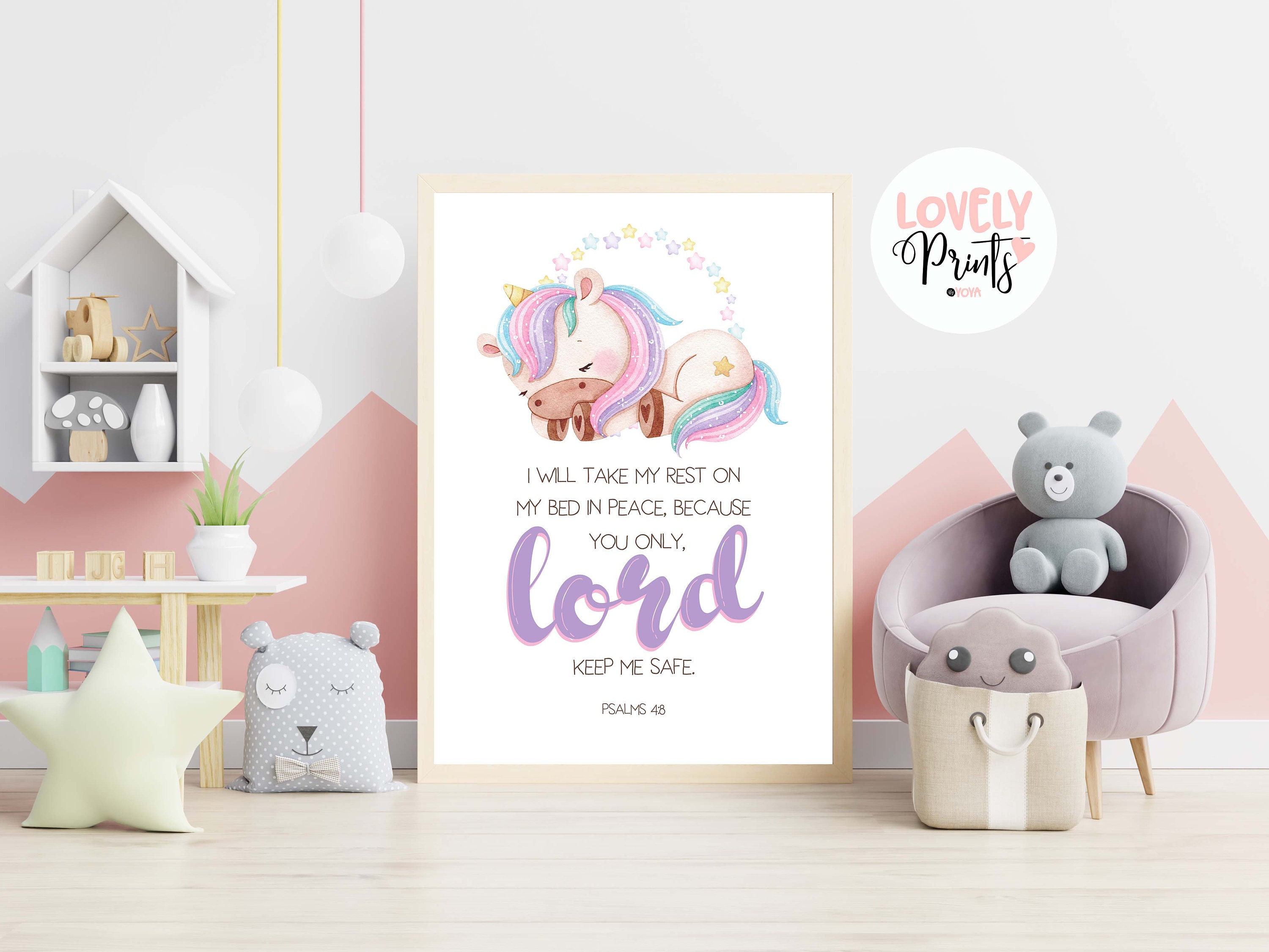 Unicorn bible verse prints psalms 4 8 printable bible girl Etsy