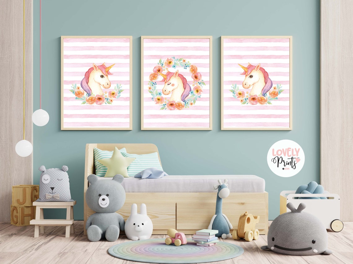 Unicorn nursery kids room unicorn printable decor wall art Etsy