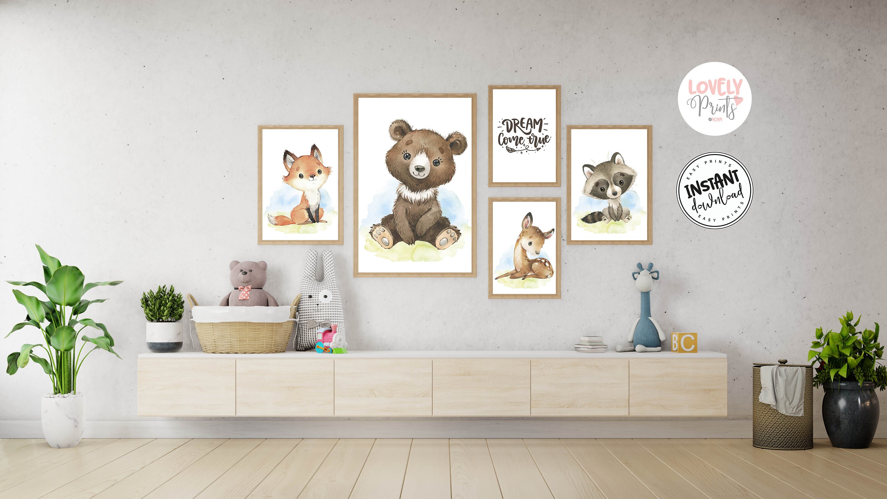 Set 5 woodland nursery wall art woodland girl room woodland Etsy