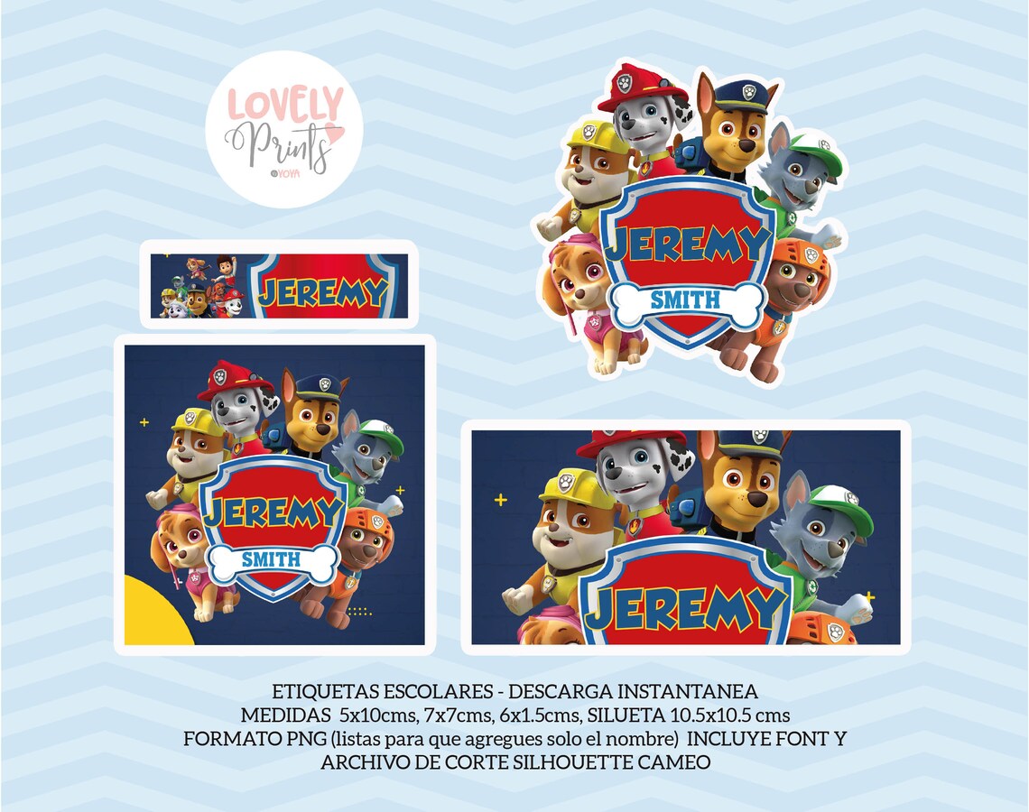 Paw Patrol school labels printables personalised label school | Etsy