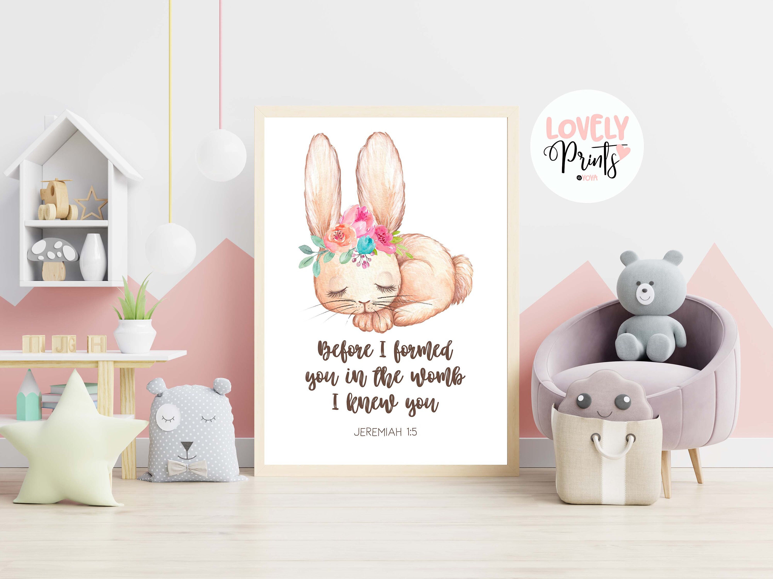 Bunny bible verse wall art kids rabbit bible verse kids room Etsy