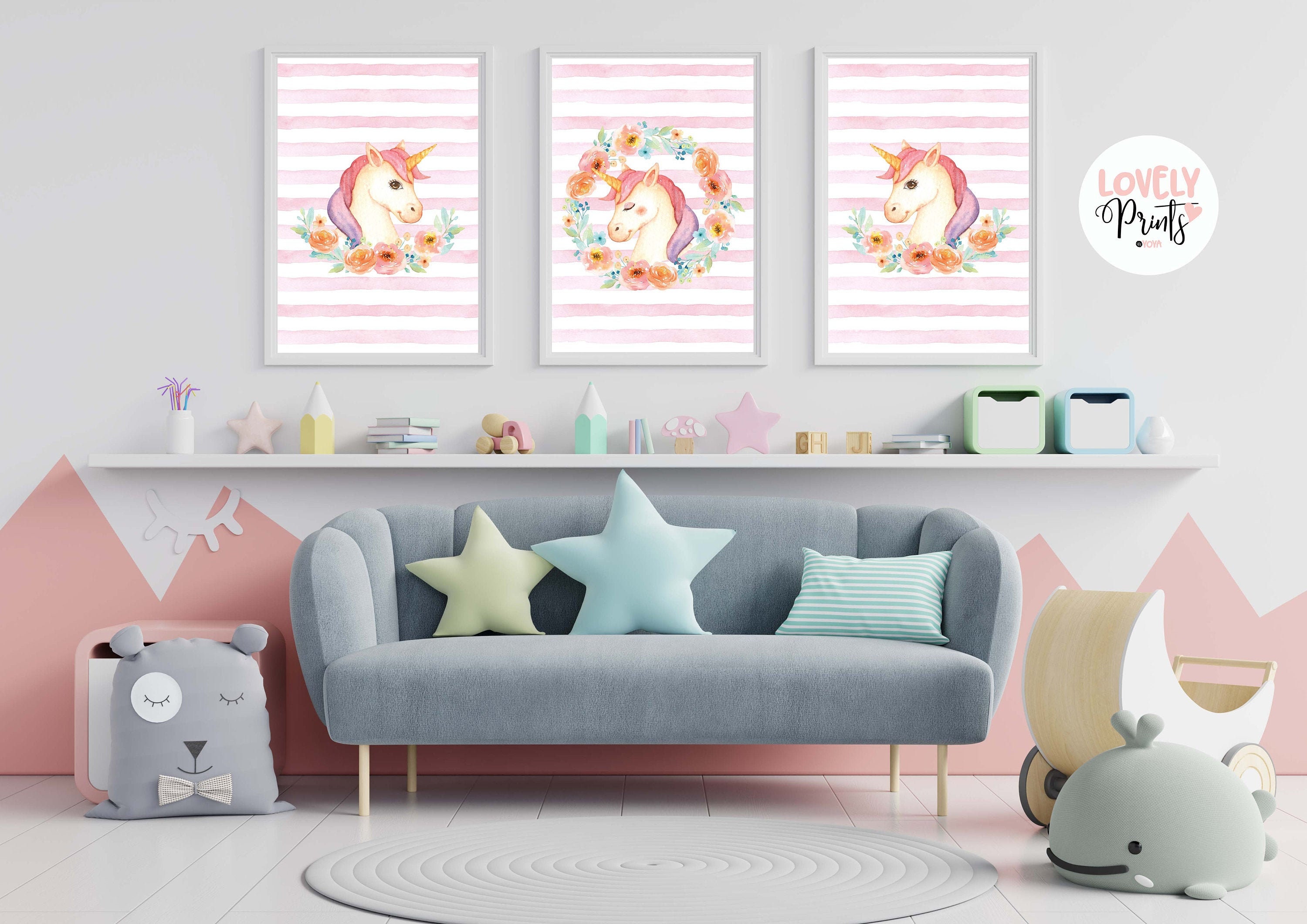 Unicorn nursery kids room unicorn printable decor wall art | Etsy
