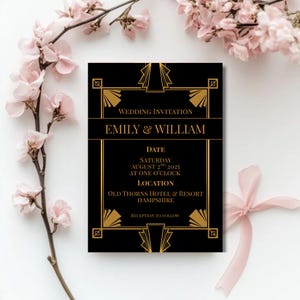 Gatsby Art Deco Wedding Invitation | Black & Gold Canva Template | Digital Download | 1920s Vintage Editable Invite