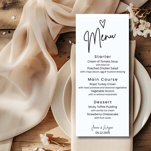 Editable Wedding Menu Template | Black & White Love Heart Design | Canva Menu Card | Printable Digital Download | Minimalist Style
