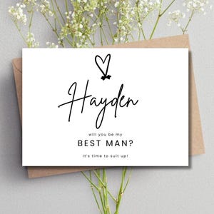 Carte de proposition du meilleur homme à imprimer | Motif coeur d'amour noir et blanc | Téléchargement numérique minimaliste | Serez-vous mon témoin ? garçon page huissier