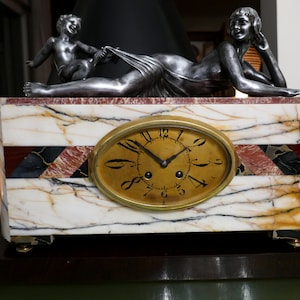 French Art Deco marble clock (Chiparus Grisard Dunhill Art Deco Clock Greyhound)