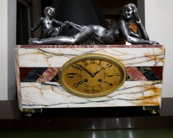 French Art Deco marble clock (Chiparus Grisard Dunhill Art Deco Clock Greyhound)