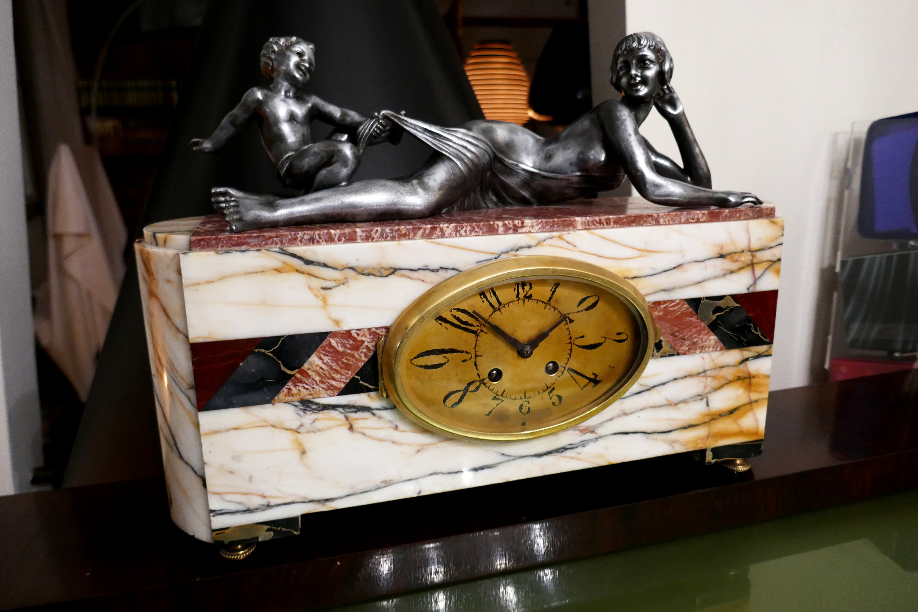 French Art Deco Marble Clock (chiparus Grisard Dunhill Art Deco Clock ...